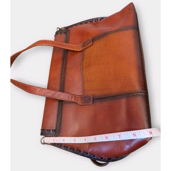 Patricia Nash Satchel Cognac Burnished Smooth Italian Leather Purse Shoulder Bag - Picture 12 of 16